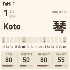 FuMi-1's screen: 1本, A3, SUIKO tuning, the in scale, and the koto 琴 large