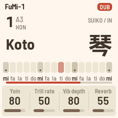 FuMi-1's screen with a loop overdubbing: the DUB tag and the loop bar under the keys