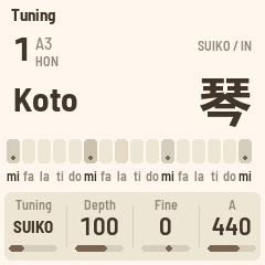 FuMi-1's tuning page: SUIKO, depth, fine, A = 440